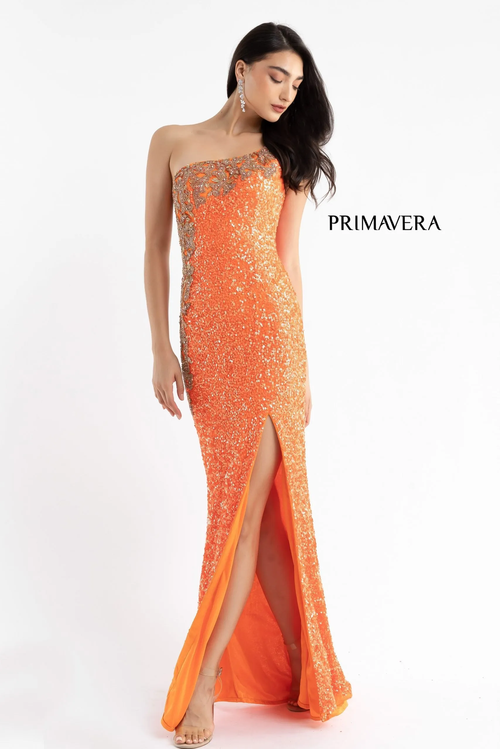 Primavera Couture 3637 Fitted Sequin One Shoulder Prom Dress with Slit size 8 Turquoise Pageant Formal